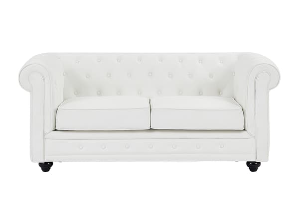 Vente-unique - 3-sits och 2-sits soffor i läderimitation CHESTERFIELD - Vit
