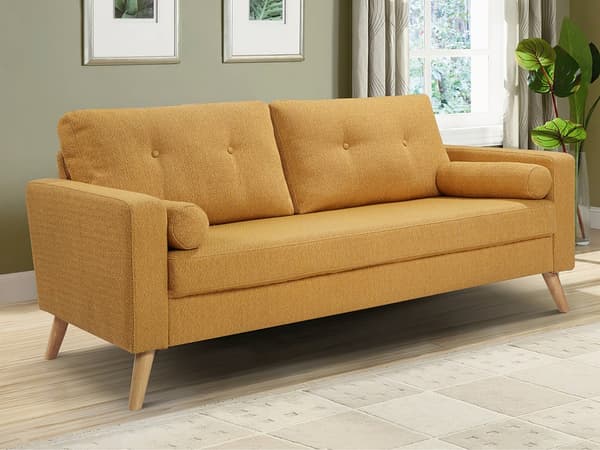 Vente-unique - 3-sits soffa i gult tyg med bouclé-effekt TATUM
