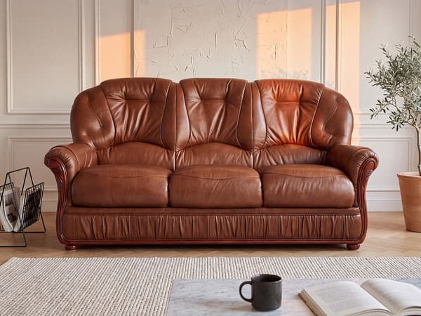 Vente-unique - 3-sits soffa 100% buffelläder brun DAPHNE
