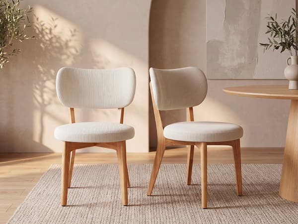 Vente-unique - Set om 6 sammetsstolar i manchester sammetstyg och gummitträ - Vit - TORIEL