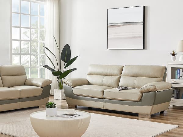 Vente-unique - 3-sits lädersoffa FRANCESCA - Taupe