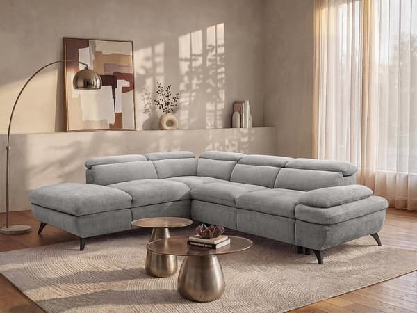 Vente-unique - Vänstervändvänd bäddsoffa med vinkel i grå texturerad textil SURDELI
