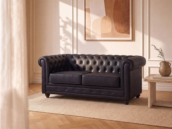 Vente-unique - 2-sits soffa i läderimitation CHESTERFIELD - Svart