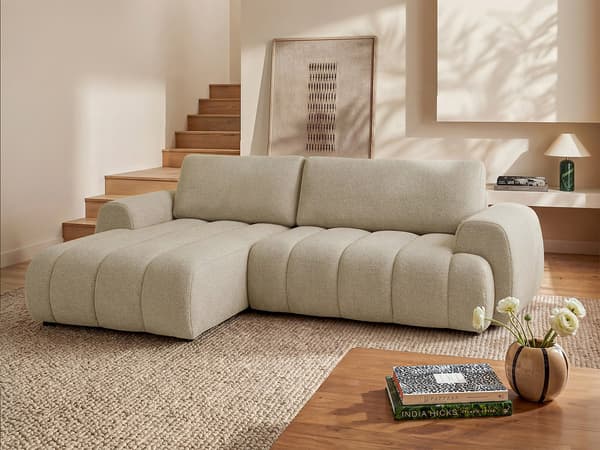 Vente-unique - Hörnbäddsoffa vänsterställd beige tyg FRIDORA