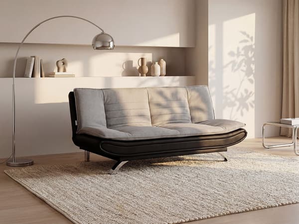 Vente-unique - Bäddsoffa clic-clac i grått och svart tyg DEMIDO