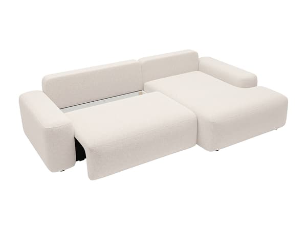 Vente-unique - Bäddsoffa högerställd i krämvit  texturerat tyg  DAVISO