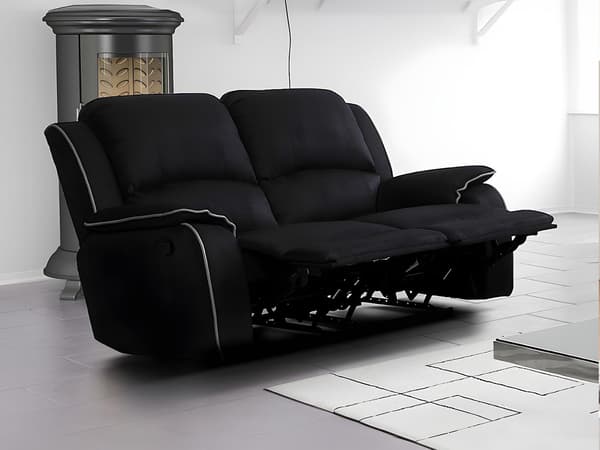 Vente-unique - 2-sits reclinersoffa i mikrofiber HERNANI - Svart