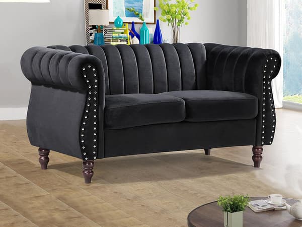 Vente-unique - 2-sits chesterfieldsoffa i sammet TRUMBO - Svart