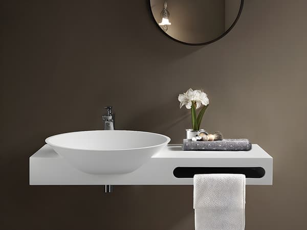 Vente-unique - Väggmonterat tvättställ med handdukshängare vit solid surface 100 × 54 × 20 cm YUMIKO