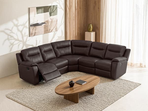 Vente-unique - Reclinerhörnsoffa i brun läder EVASION