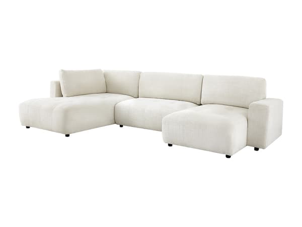 Vente-unique - Stor beige högervänd panoramasoffa i chenilletyg CELARO