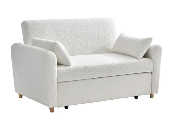 Vente-unique - 2-sits bäddsoffa i vit bouclé-tyg AYLA