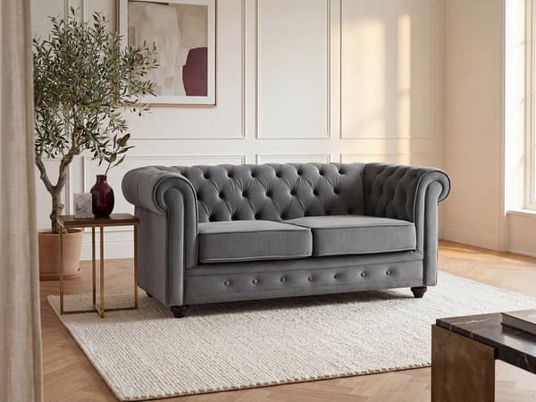 Vente-unique - 2-sitssoffa CHESTERFIELD - Mörkgrå sammet