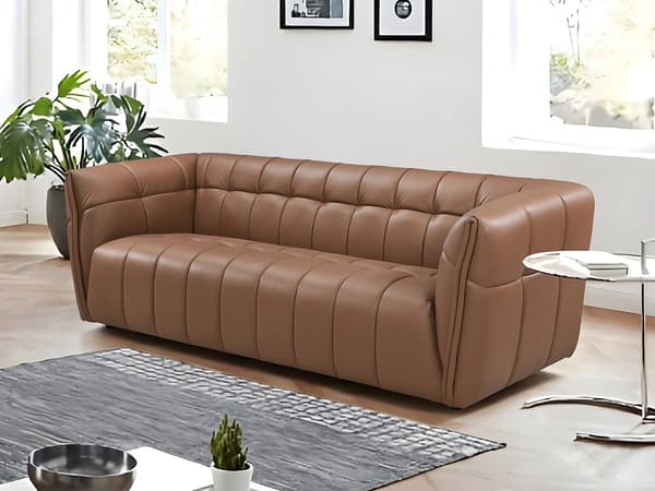 Vente-unique - 3-sits soffa i kamelbrunt buffelläder DUGORI