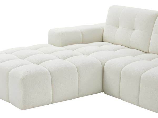 Vente-unique - Vänstervändvänd soffa i vitt bouclé-tyg SOPELANA