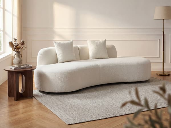 Vente-unique - 3-sitssoffa i vit bouclétyg BASILIANA