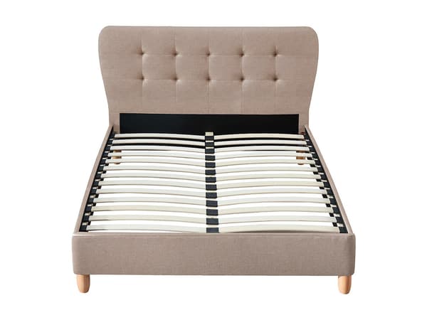 Vente-unique - Säng 160 x 200 cm med Vadderad sänggavel - Tyg - Beige - ELIDE