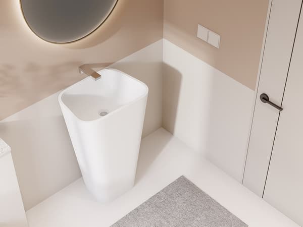 Vente-unique - Rektangulär golvstående tvättställ i solid surface - Vit - TILICHO