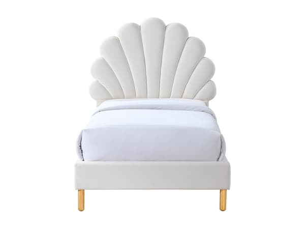 Vente-unique - Snäckformad säng 90 x 190 cm - Sammet - Vit - MOANA