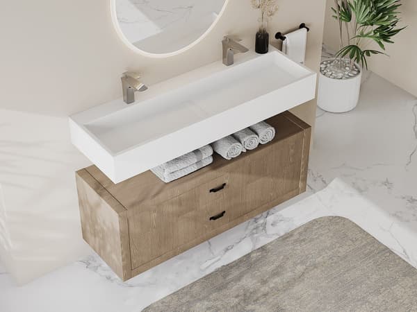 Vente-unique - Upphängt handfat i vit solid surface 120 × 40 × 15 cm YAMDROK