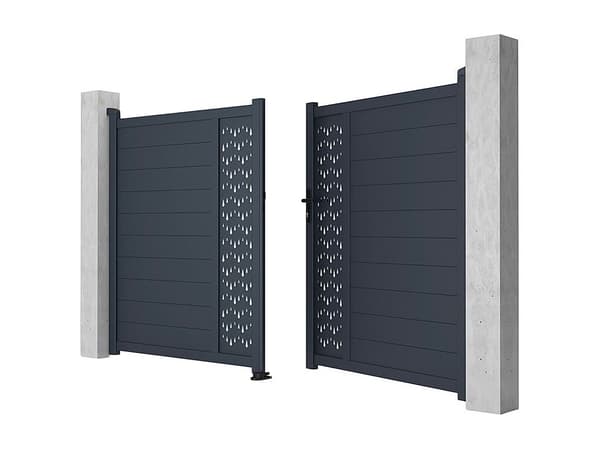 Vente-unique - Svänggrind i aluminium halvt solid med mönster L305 x H181 cm antracitgrå GREGOR