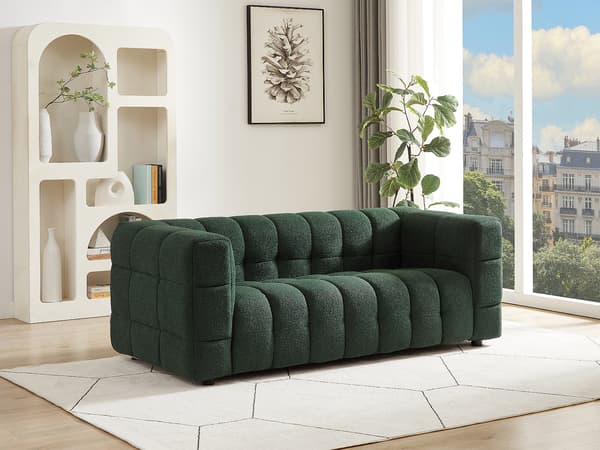 Vente-unique - 2-sits soffa i grönt bouclé-tyg LERICI