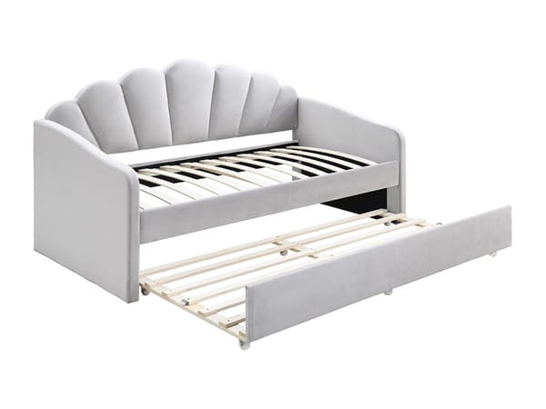 Vente-unique - Snäckformad utdragssäng 2 x 90 x 190 cm - Sammet - Ljusgrå - ELUSIA