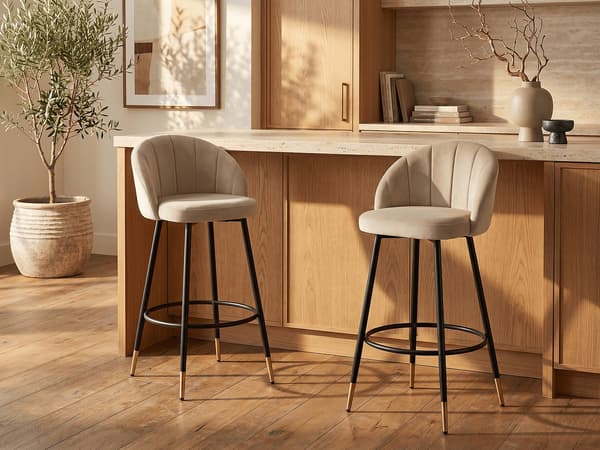 Vente-unique - Set med 2 barstolar i sammet och metall - Beige - ELIRAM