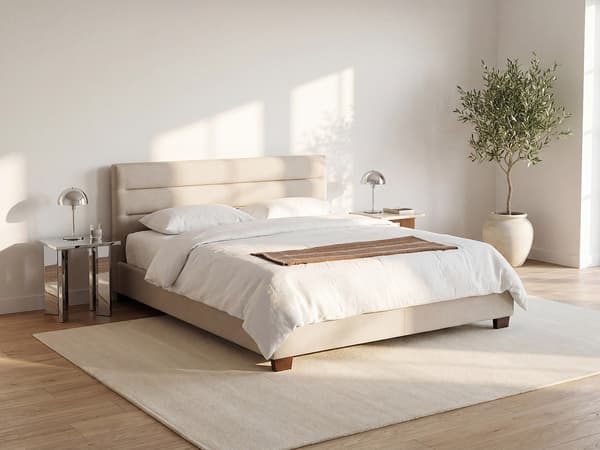 Vente-unique - Säng 160 x 200 cm - Tyg - Beige - FAUSTIN