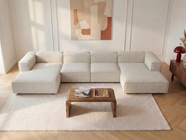 Vente-unique - Högervänd schäslong i beige chenilletyg RUZOLO