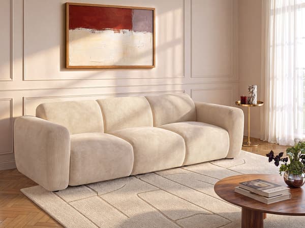 Vente-unique - 4-sits modulsoffa i finribbad manchester - Beige - Maison Céphy POGNI