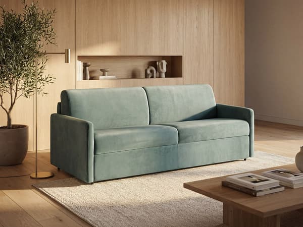 Vente-unique - 3-sits bäddsoffa express i mintgrön sammet – Sovbredd 140 cm – Madrass 14 cm – CALIFE