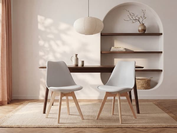 Vente-unique - Set med 6 JODY-stolar - Polypropylen och bok - Ljusgrå