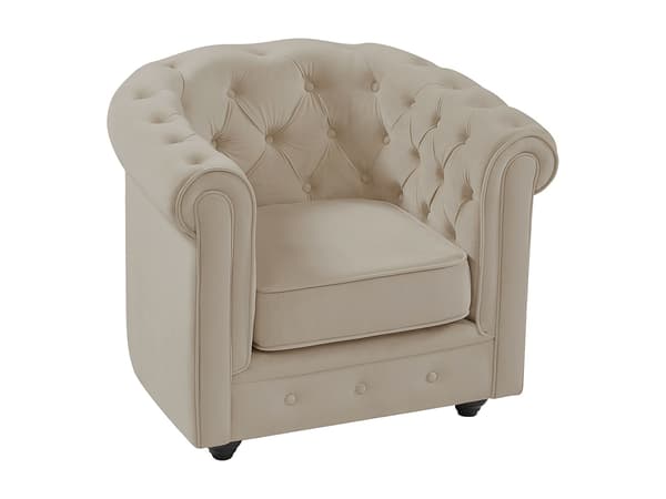 Vente-unique - Fåtölj CHESTERFIELD - Beige sammet