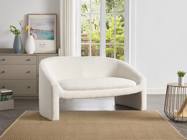 Vente-unique - OSSANA 2-sits soffa i vitt bouclétyg