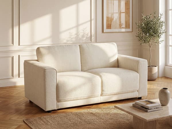 Vente-unique - Soffa 2 platser i texturerad bruten vit tyg NETUSO
