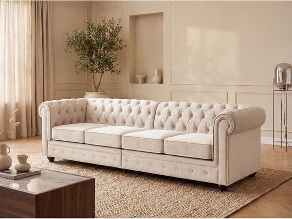 Vente-unique - Soffa 4 platser i beige Sammet CHESTERFIELD
