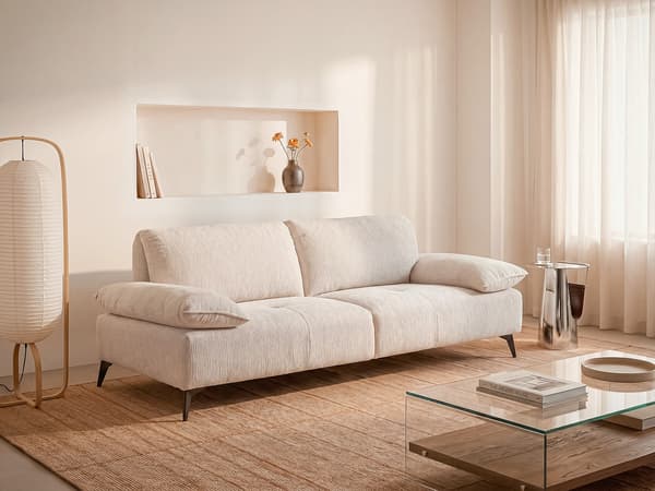 Vente-unique - Soffa 3 platser i beige Chenille VIKEMA