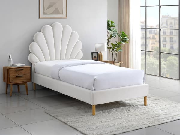 Vente-unique - Snäckformad sänggavel - 90 cm - Sammet - Vit - MOANA