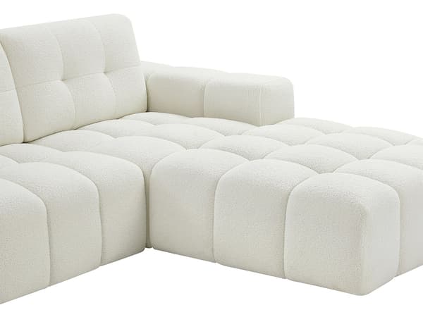 Vente-unique - Hörnsoffa högerställd vitt bouclé-tyg SOPELANA
