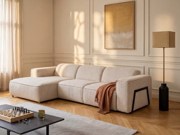 Vente-unique - vänstervänd hörnsoffa i Melerat tyg - Beige TEJAMI