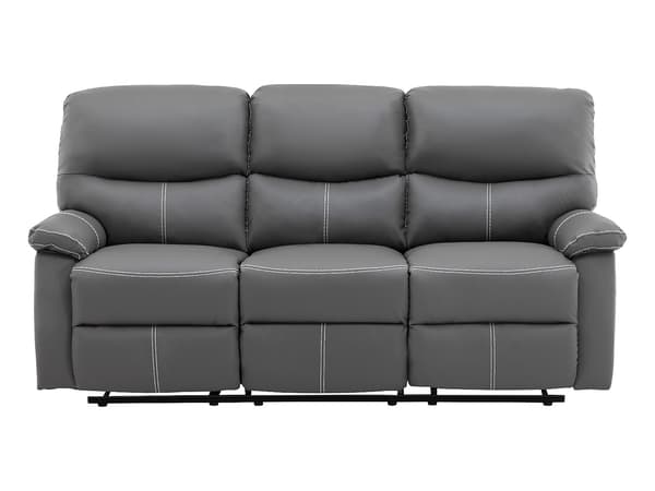 Vente-unique - 3-sits reclinersoffa och reclinerfåtölj i grå läderimitation CANBY