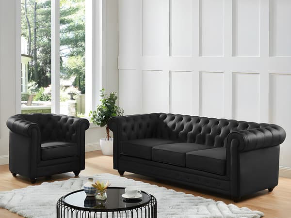 Vente-unique - 3-sits soffa i buffelläder CHESTERFIELD – Svart
