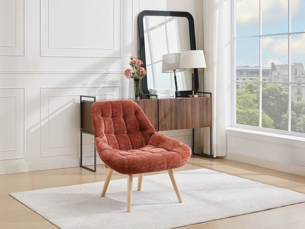 Vente-unique - Fåtölj i terrakottafärgad strukturtextil LUOSTO