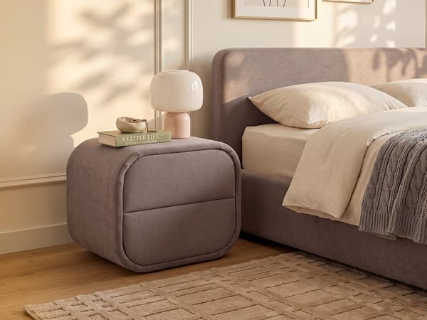 Vente-unique - Sängbord – 2 lådor – Sammet – Taupe – VENALORA