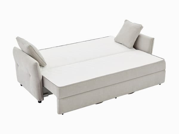 Vente-unique - SITALA 3-sits bäddsoffa i beige tyg med memoryskumsits