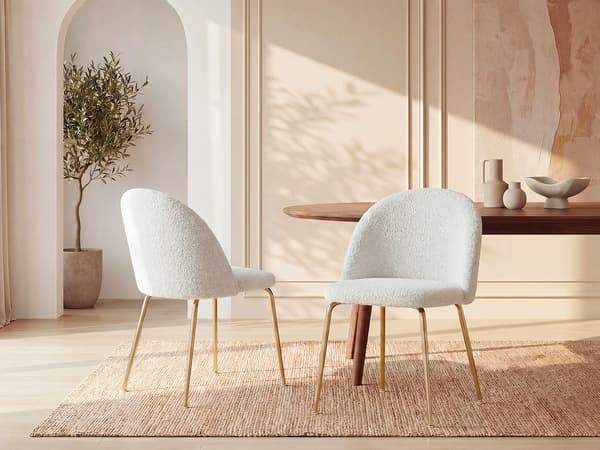 Vente-unique - Set med 2 stolar - Bouclétyg och guldfärgat rostfritt stål - Vit - MELBOURNE