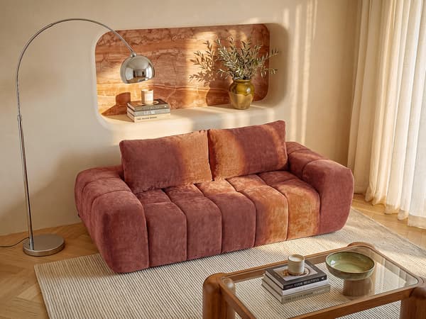 Vente-unique - Soffa 3 platser i texturerat tyg - Terrakotta BENAFO