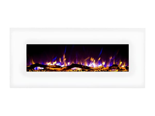 Vente-unique - Elektrisk väggmonterad eldstad LALITA - L110 x P14 x H49 cm - Vit