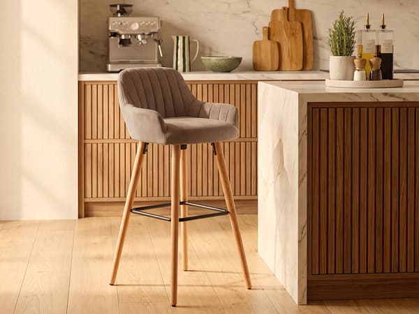 Vente-unique - Barstol i sammet med bokträben - Beige - ELEANA